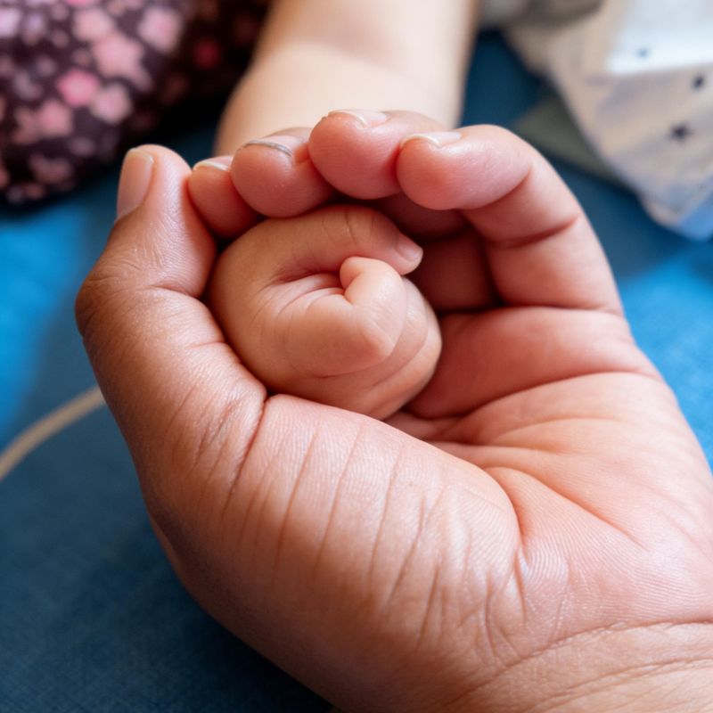 A newborn holding a parent finger
